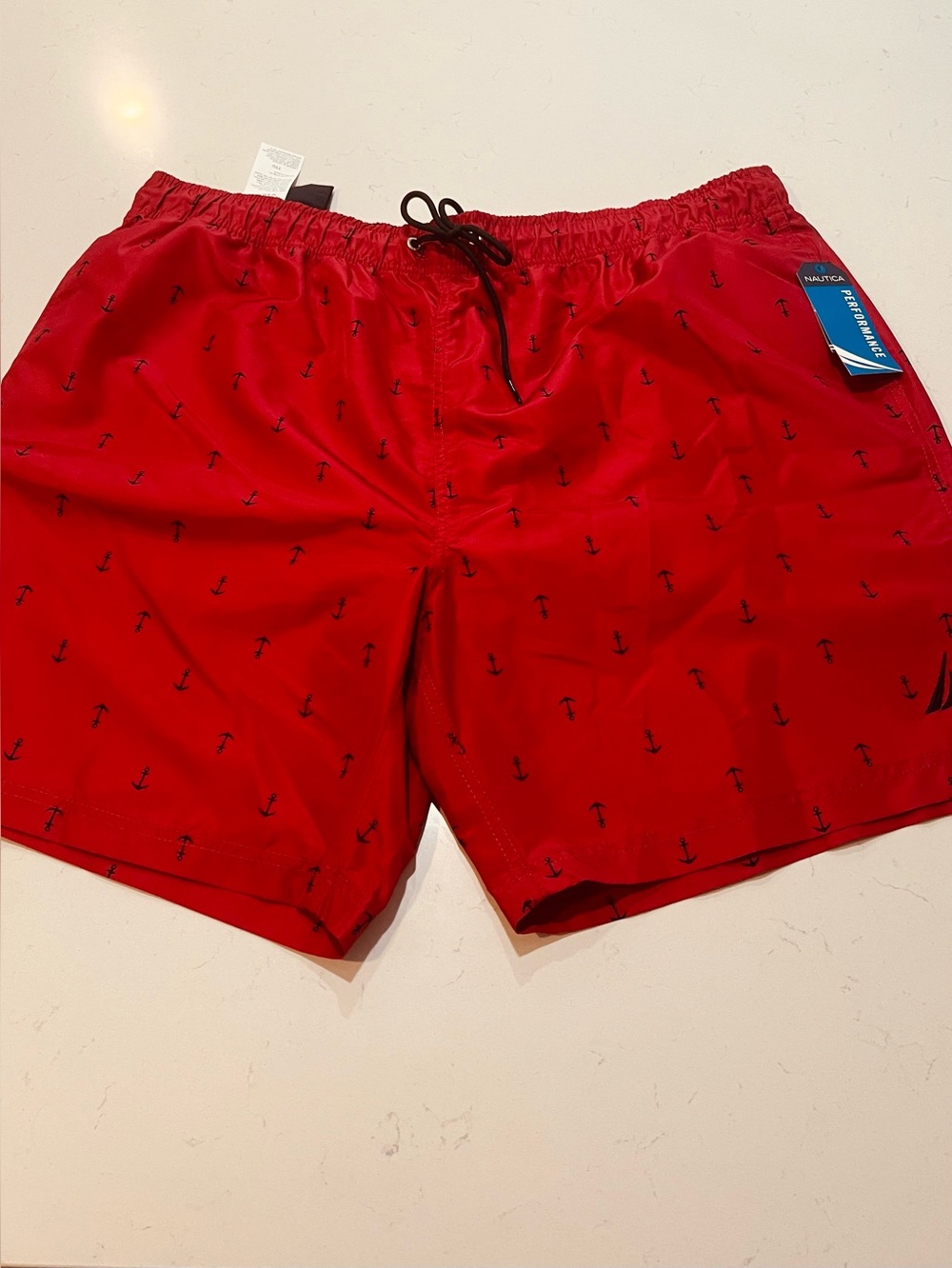 NAUTICA Men’s Swim Shorts 2XL Red/Black Anchor Print NWT.  (MSRP $59)